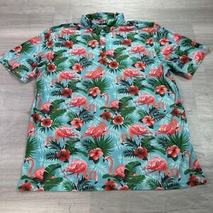 Yatta Golf Polo Shirt Mens XL Multicolor Flamingo Hawaiian Golf Stretch